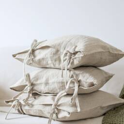 Set Of 2 Linen Pillow Covers With Skinny Ties - Bed Sham Pillowcases Standard, Queen, King Or Custom Sizes - thumbnail 3