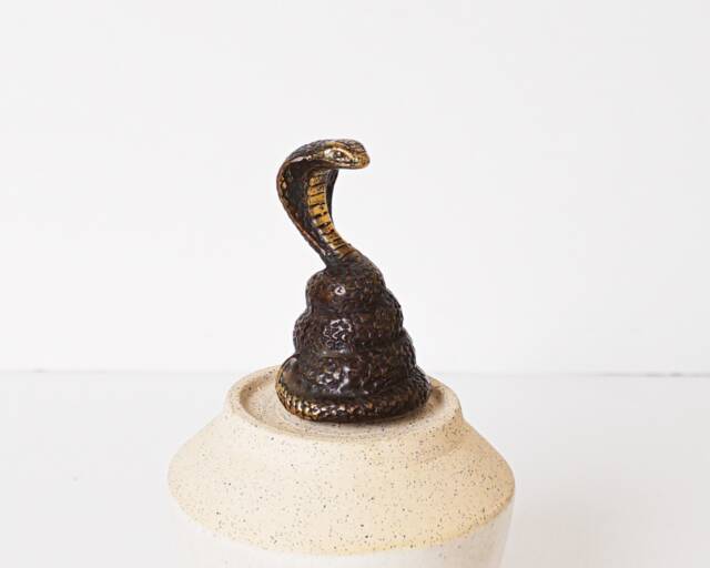 Bronze King Cobra Statue, 3 Inch Figurine, Hunting Snake, Animal Reptile, Unique Decor, Desk Handicraft, Gift For Father - image 1