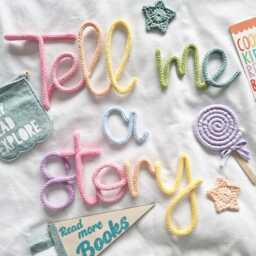 Tell Me A Story Sign L Knitted Words Wire Writing Kids Room Decor Reading Nook Corner Storytime Book Shelf Wall Hanging - thumbnail 2