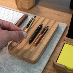 Wooden Pen Tray Oakyblocks Desk Organizer With Cork Base - thumbnail 3