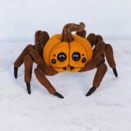 Needle Felted Halloween Pumpkin Spider Spooky, Wool Decor, Creepy Monster - thumbnail 4