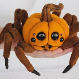 Needle Felted Halloween Pumpkin Spider Spooky, Wool Decor, Creepy Monster - thumbnail 3