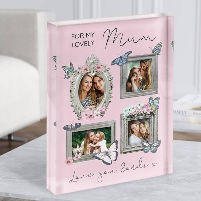 For My Lovely Mum Photo Frame Pink Personalised Acrylic Block - Gift, Keepsake Custom Gift - image 1