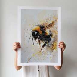 Bumblebee Art Print Watercolor Insect Illustration, Nature Home Decor - thumbnail 3