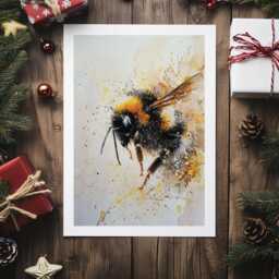 Bumblebee Art Print Watercolor Insect Illustration, Nature Home Decor - thumbnail 1