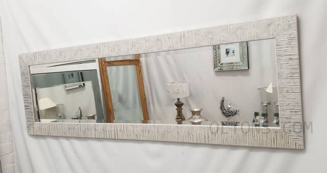 John Lewis Blanca Wood Frame Wall Mirror Bevelled Glass Silver White Full Length Tall Wide Rectangular Home Interior Decor 132x46 cm - image 1