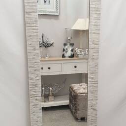 John Lewis Blanca Wood Frame Wall Mirror Bevelled Glass Silver White Full Length Tall Wide Rectangular Home Interior Decor 132x46 cm - thumbnail 3