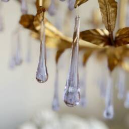 Alexandrite Lilac Murano Glass Drops Chandelier, Gold Leaf Birdcage Crystal 6 Lights - thumbnail 2
