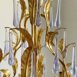 Alexandrite Lilac Murano Glass Drops Chandelier, Gold Leaf Birdcage Crystal 6 Lights - thumbnail 3