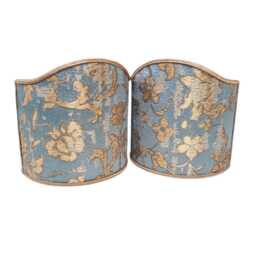 Pair Of Clip-On Wall Sconces Shield Shades Sky Blue Gold Rubelli Silk Jacquard Les Indes Galantes Pattern Mini Lampshade - Handmade in Italy - thumbnail 2