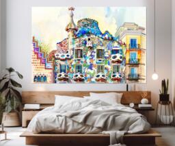 Casa Batll?? in Barcelona By Antoni Gaud?? Canvas Print, Wall Art, Dels Ossos Poster, Gaudi Architecture, Spain Art - thumbnail 1