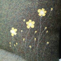 Hand Crafted Harris Tweed Floral Cushion Cover in Moss Green - thumbnail 3