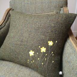 Hand Crafted Harris Tweed Floral Cushion Cover in Moss Green - thumbnail 2
