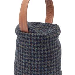 Harris Tweed 100% Pure New Wool Round Doorstop Cover With Real Leather Handle - Irish Houndstooth - thumbnail 2