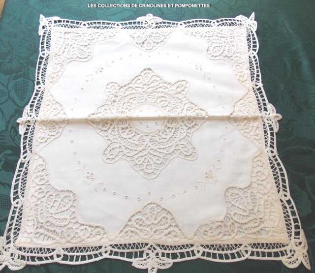 Cushion Cover Hand-Embroidered Renaissance Lace With Ecru Laces - image 1