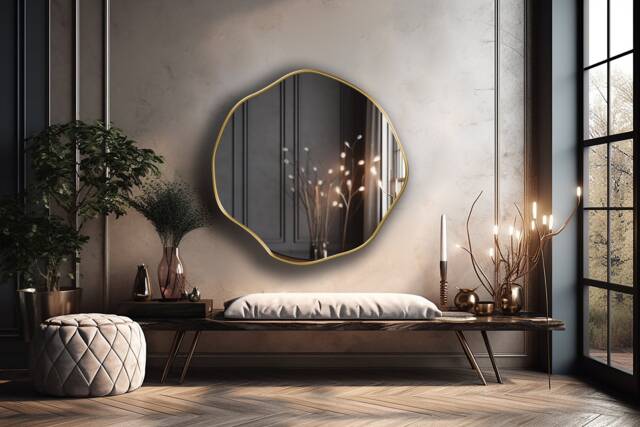 Circular Asymmetrical Mirror, Scalloped Glam Wall Round Decor For Powder Rooms - Mirror With Asmiro Quality - image 1