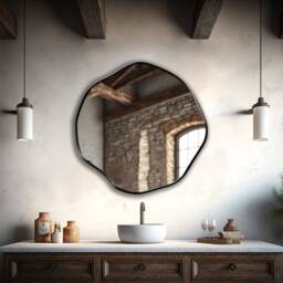 Circular Asymmetrical Mirror, Scalloped Glam Wall Round Decor For Powder Rooms - Mirror With Asmiro Quality - thumbnail 3