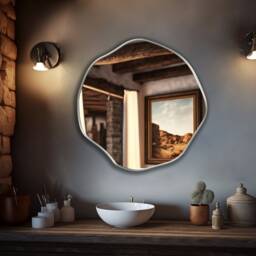 Circular Asymmetrical Mirror, Scalloped Glam Wall Round Decor For Powder Rooms - Mirror With Asmiro Quality - thumbnail 2