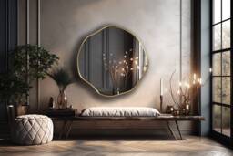 Circular Asymmetrical Mirror, Scalloped Glam Wall Round Decor For Powder Rooms - Mirror With Asmiro Quality - thumbnail 1