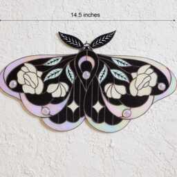 Large Stained Glass Moth Wall Hanging, Boho Decoration, Butterfly & Blooms Decor, Above The Couch Over Bed Art, Insect Art - thumbnail 2