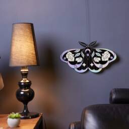 Large Stained Glass Moth Wall Hanging, Boho Decoration, Butterfly & Blooms Decor, Above The Couch Over Bed Art, Insect Art - thumbnail 3