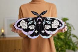 Large Stained Glass Moth Wall Hanging, Boho Decoration, Butterfly & Blooms Decor, Above The Couch Over Bed Art, Insect Art