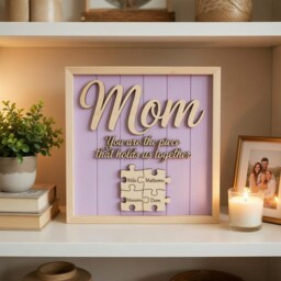 Personalized Mom Wooden Sign, Custom Family Puzzle Name Mothers Day Gift For Mom, Kids Names Wood Plaque, Wall Decor - thumbnail 4