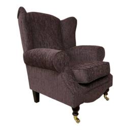 Wingback Fireside Chair Heather Chenille, Brass Castor Legs