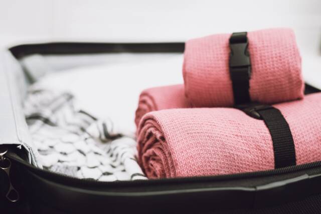 Linen Travel Towel - Pink Small Waffle Weave, Lightweight & Compact - image 1