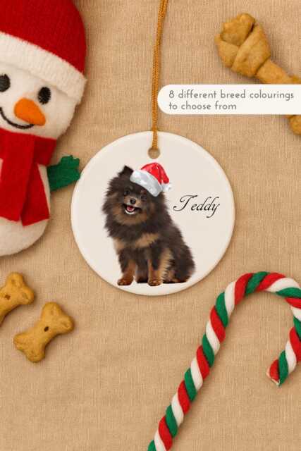 Pomeranian Dog Christmas Ornament - Personalised Festive Bauble With Santa Hat & Name - image 1