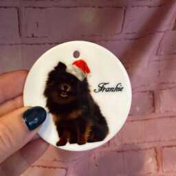 Pomeranian Dog Christmas Ornament - Personalised Festive Bauble With Santa Hat & Name - thumbnail 4