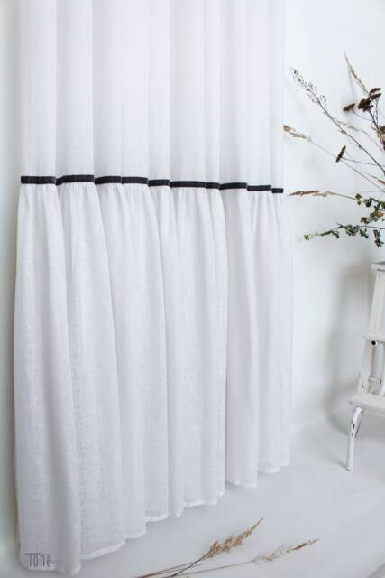 Ruffle Linen Sheer Curtain Custom Grommet Panel - 290cm Wide - image 1