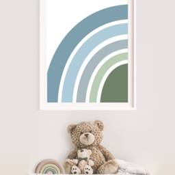 Muted Blue Rainbow Print, Boys Nursery Prints, Wall Art, Bedroom, Name & Green, Baby Boy Gift, Christianing - thumbnail 2