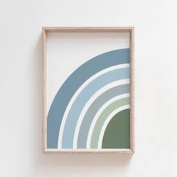 Muted Blue Rainbow Print, Boys Nursery Prints, Wall Art, Bedroom, Name & Green, Baby Boy Gift, Christianing - thumbnail 1