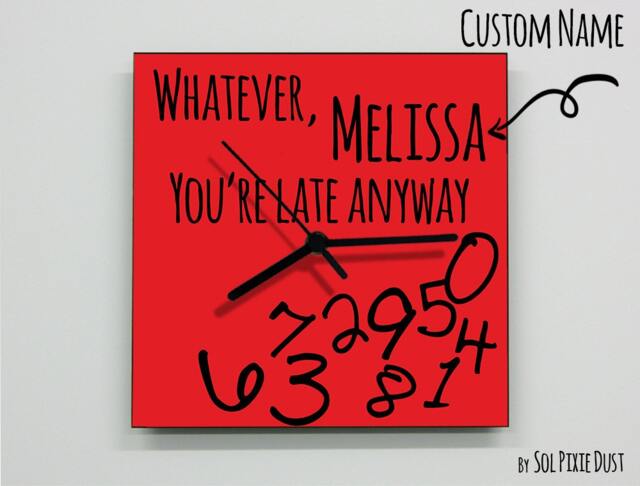 Custom Name Whatever, You're Late Anyway/Square Red - Wall Clock - image 1