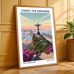 Christ The Redeemer Poster Rio De Janeiro Gouache Landscape Art - thumbnail 3