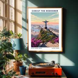 Christ The Redeemer Poster Rio De Janeiro Gouache Landscape Art - thumbnail 2