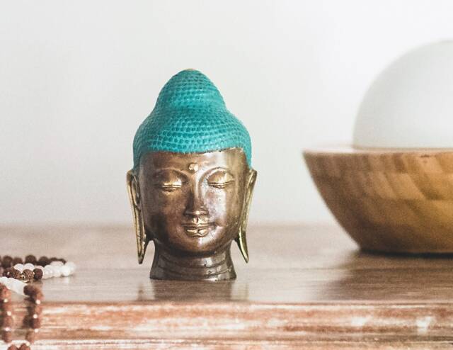 Small Buddha Statue, Head Antique Brass Buddha, Ornament, Vintage Sculpture, Buddah Mini Spiritual Gift - image 1