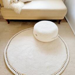 Round Bathroom Rug, Beige Cotton Baby Room Mandala Scandinavian Decor, Modern Crocheted Living - thumbnail 3