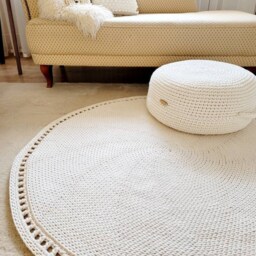 Round Bathroom Rug, Beige Cotton Baby Room Mandala Scandinavian Decor, Modern Crocheted Living - thumbnail 2