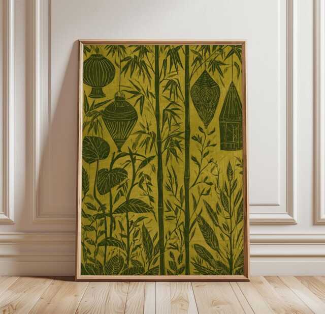 Bamboo Lantern Poster, Botanical Wall Art, Asian Decor Print - image 1