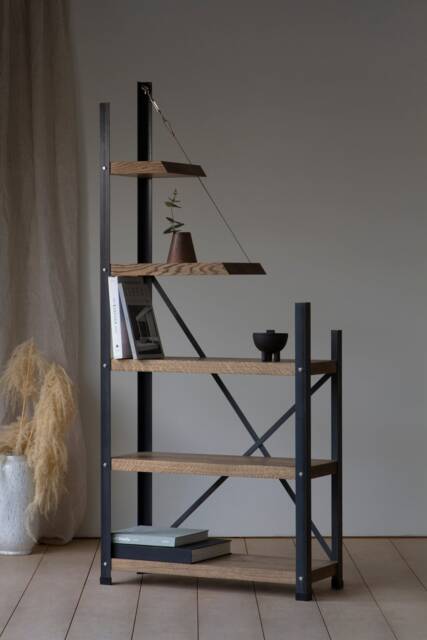 Konk ??? De-Constructed Industrial Bookcase Bespoke Sizes Available Oak & Steel Shelving Unit, Asymmetrical Bookshelf - image 1
