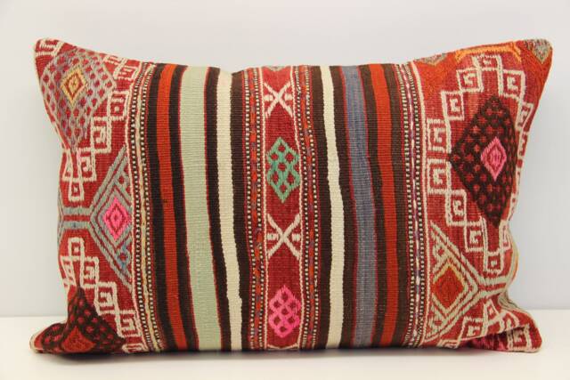 Turkish Kilim Lumbar Pillow Cover - 16x24 Inch - image 1