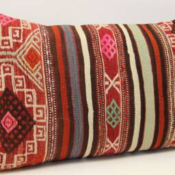 Turkish Kilim Lumbar Pillow Cover - 16x24 Inch - thumbnail 2