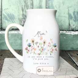 Personalised If ... Were Flowers I'd We'd Pick You Mum Nanna Grandma Home Wildflower Lavender Floral Ceramic Small Vase Jug Mug Birthday Gift - thumbnail 1