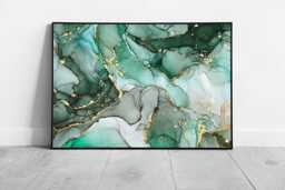 Jade Green & Gold Abstract Alcohol Ink Wall Art Print - Framed Fluid Artwork On Paper - thumbnail 1