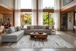 Gray & White Striped Patchwork Cowhide Rug - Handmade Leather Area Custom Sizes - thumbnail 1