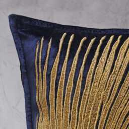 Navy Velvet Pillow Cover With Gold Embroidered Tropical Leaf - Bmcc328 - thumbnail 2