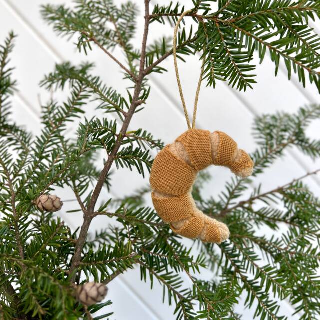 Croissant Upcycled Wool Ornament Handmade Christmas Tree Decor - image 1