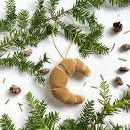 Croissant Upcycled Wool Ornament Handmade Christmas Tree Decor - thumbnail 2